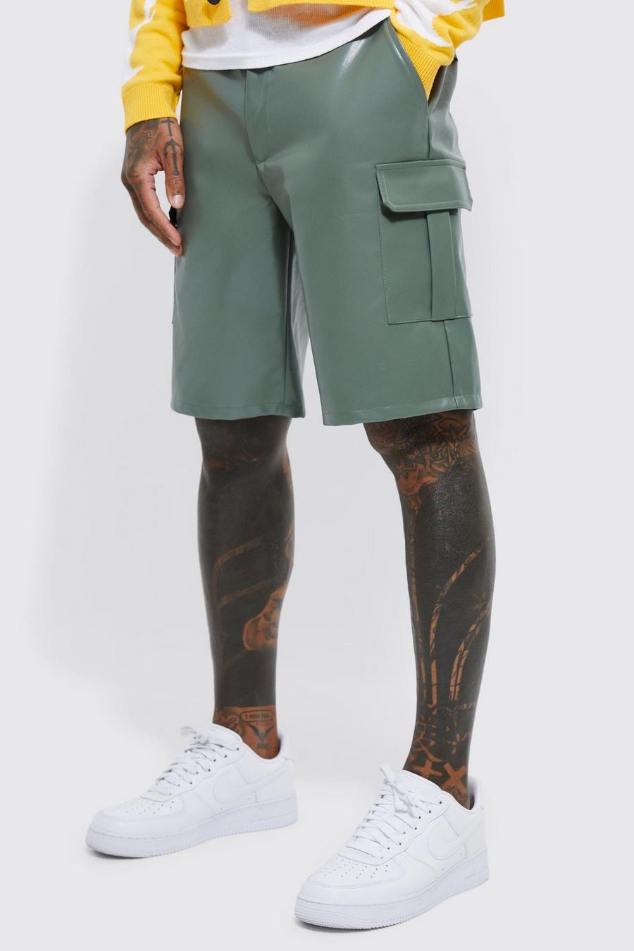 Lockere Cargo PU-Shorts, Khaki