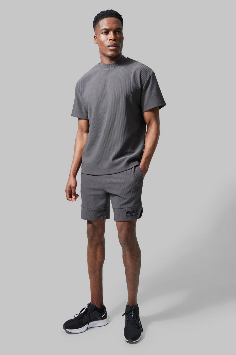 Charcoal grey Man Active Oversized Shorts Set Met Textuur