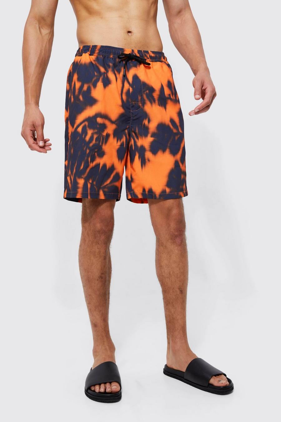 Orange Tall Long Floral Swim Shorts