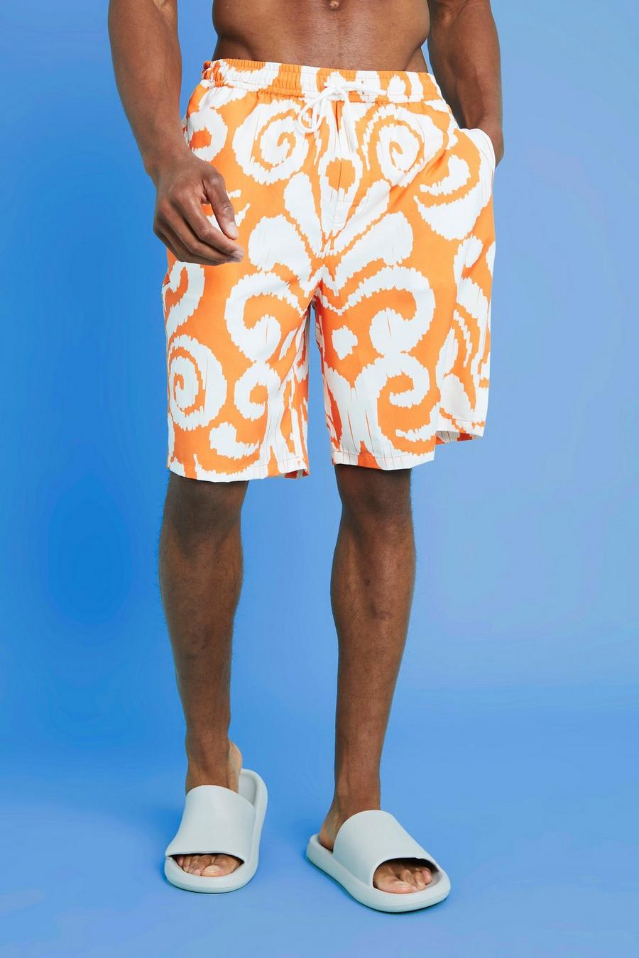 Orange naranja Long Length Baroque Swim Shorts