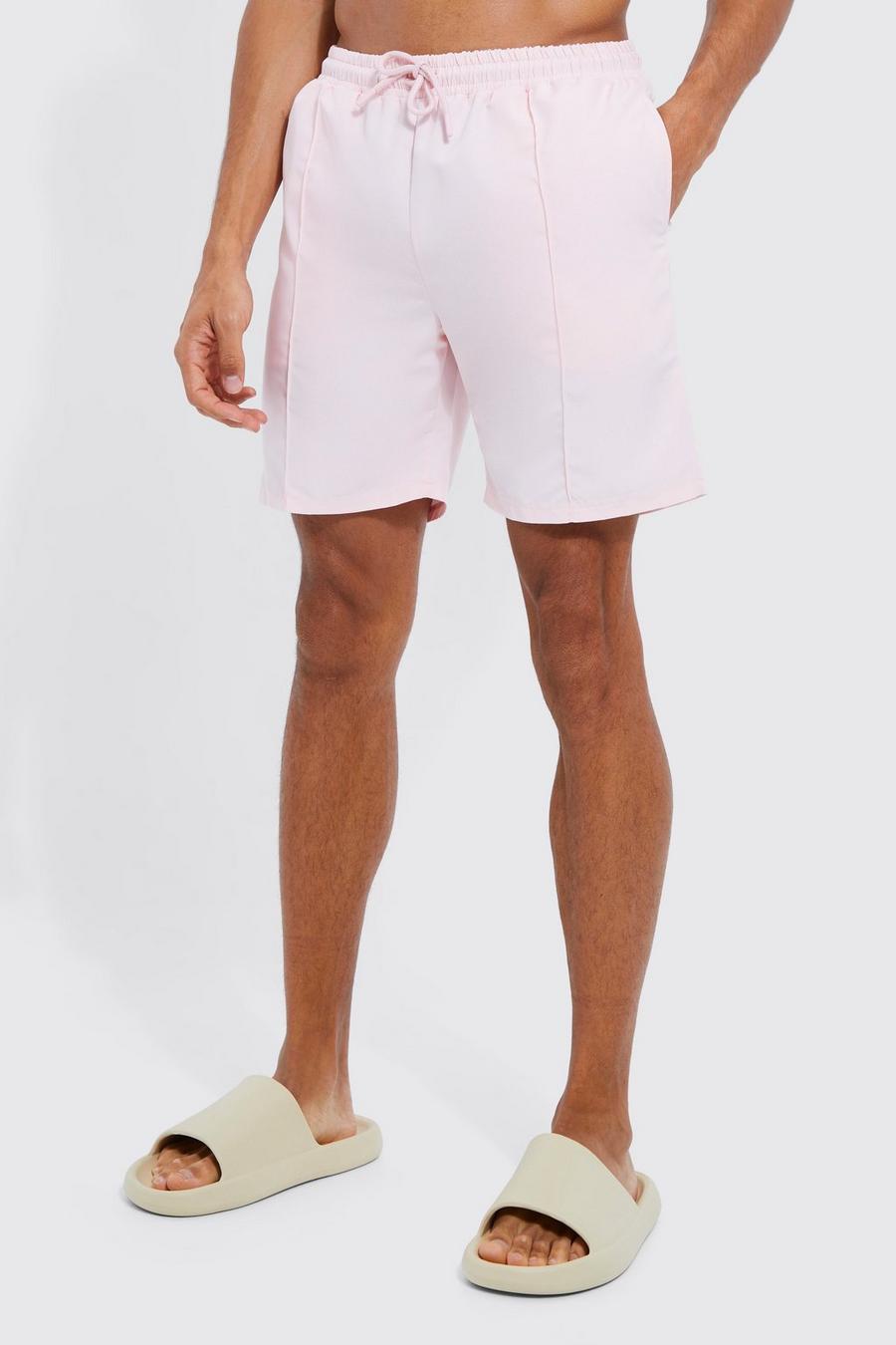 Light pink Tall Mid Length Pintuck Swim Shorts