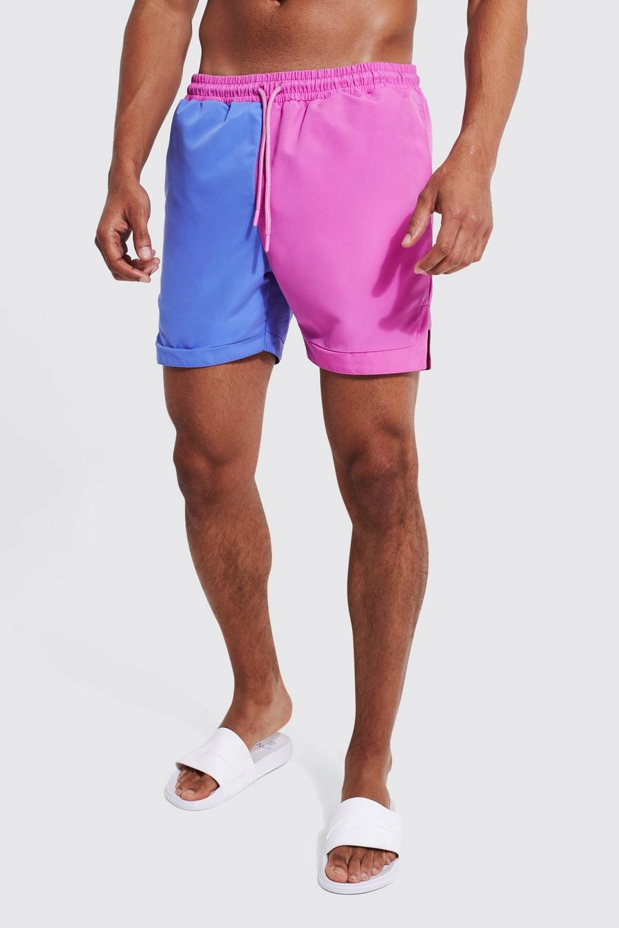 Purple Mid Spliced Basketball Shape Swim Shorts