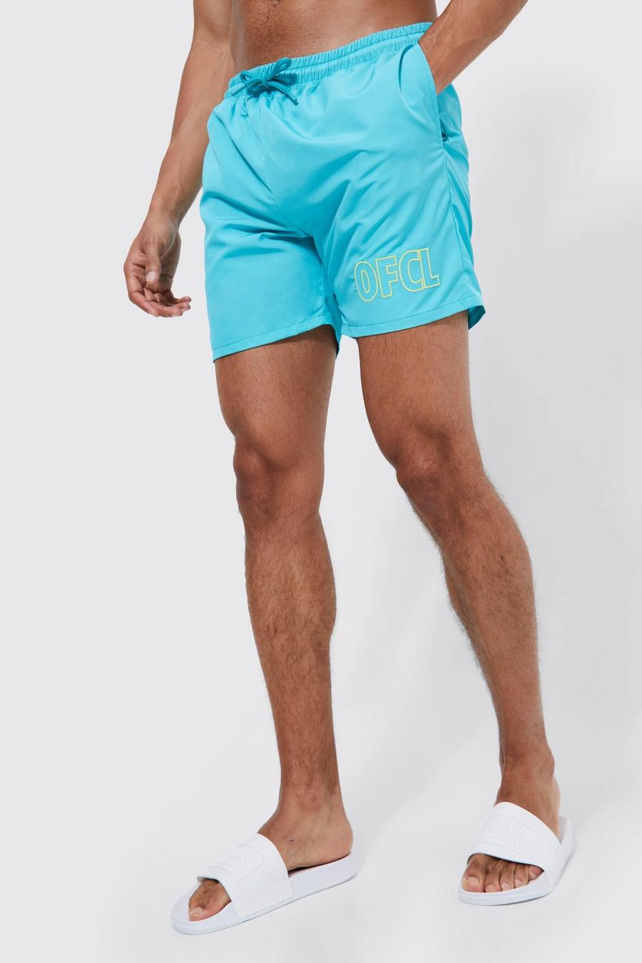 Teal green Mid Length Embroidered Ofcl Swim Shorts