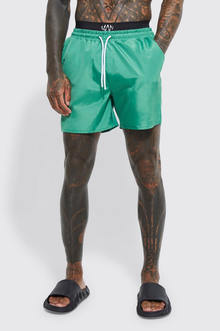 Green Mid Length Man Waistband Swim Shorts
