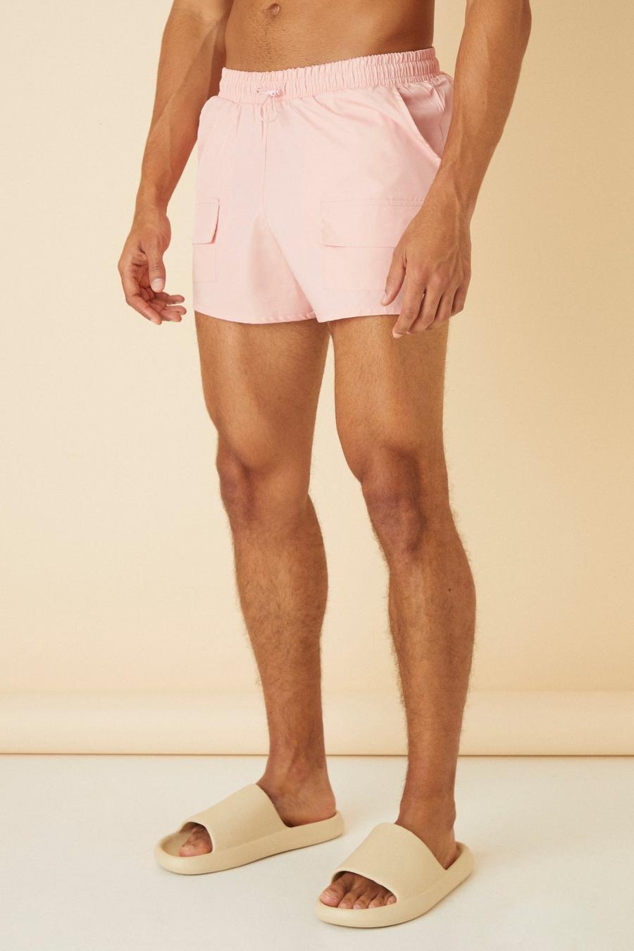 Light pink rosa Short Length Cargo Bungee Swim Shorts
