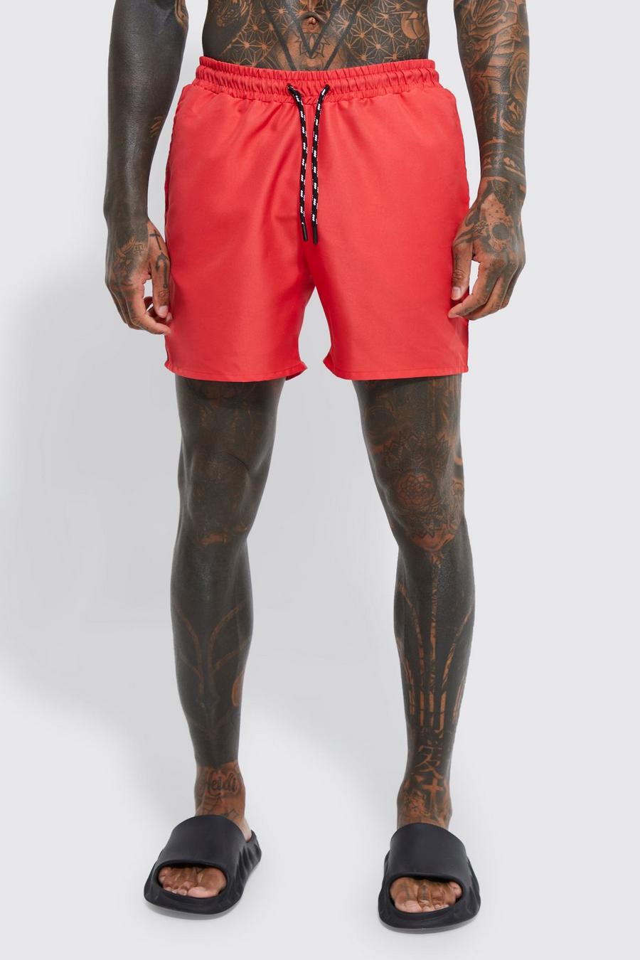 Red Mid Length Ofcl Tape Swim Shorts
