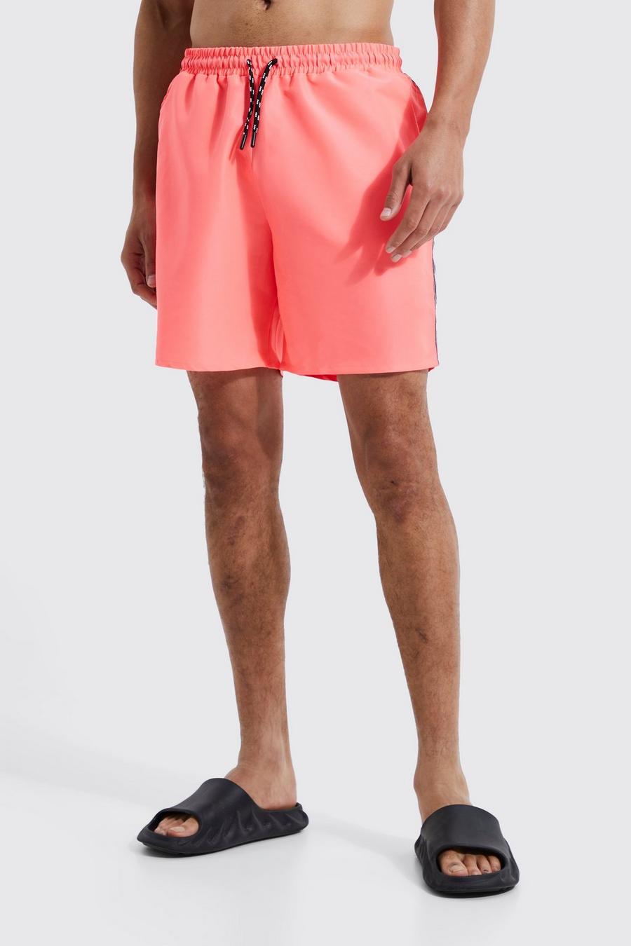 Neon-pink Tall Mid Length Official Tape Swim Shorts