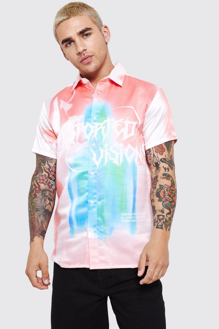 Peach Short Sleeve Satin Distorted Shirt image number 1