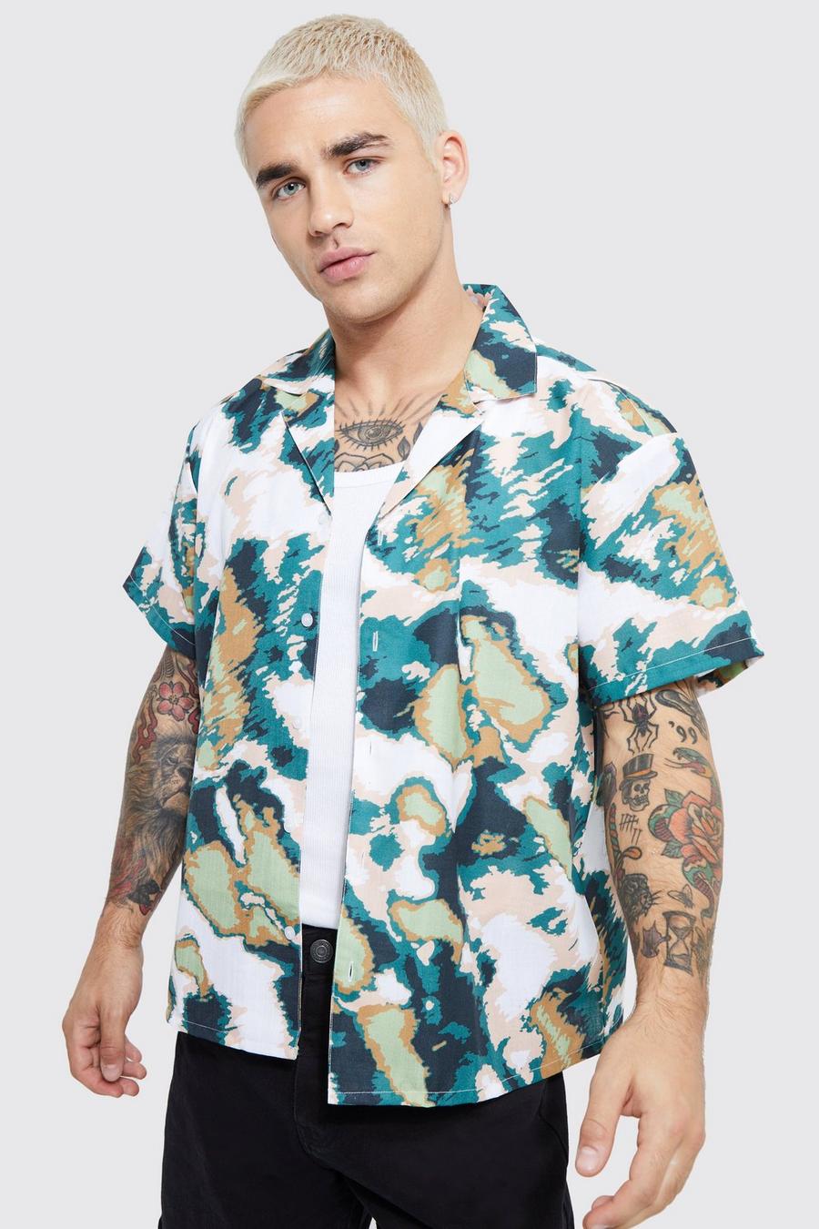 Multi Short Sleeve Boxy Abstract Camo Shirt