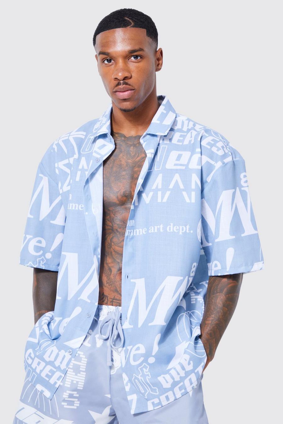 Grey Short Sleeve Oversized Boxy Slub Branded Shirt image number 1
