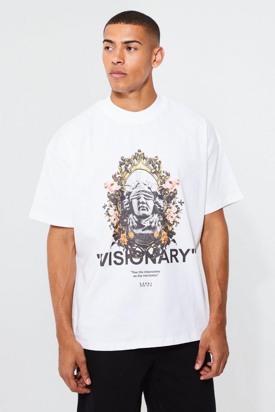 White Oversized Heavy Visionary Graphic T-shirt image number 1