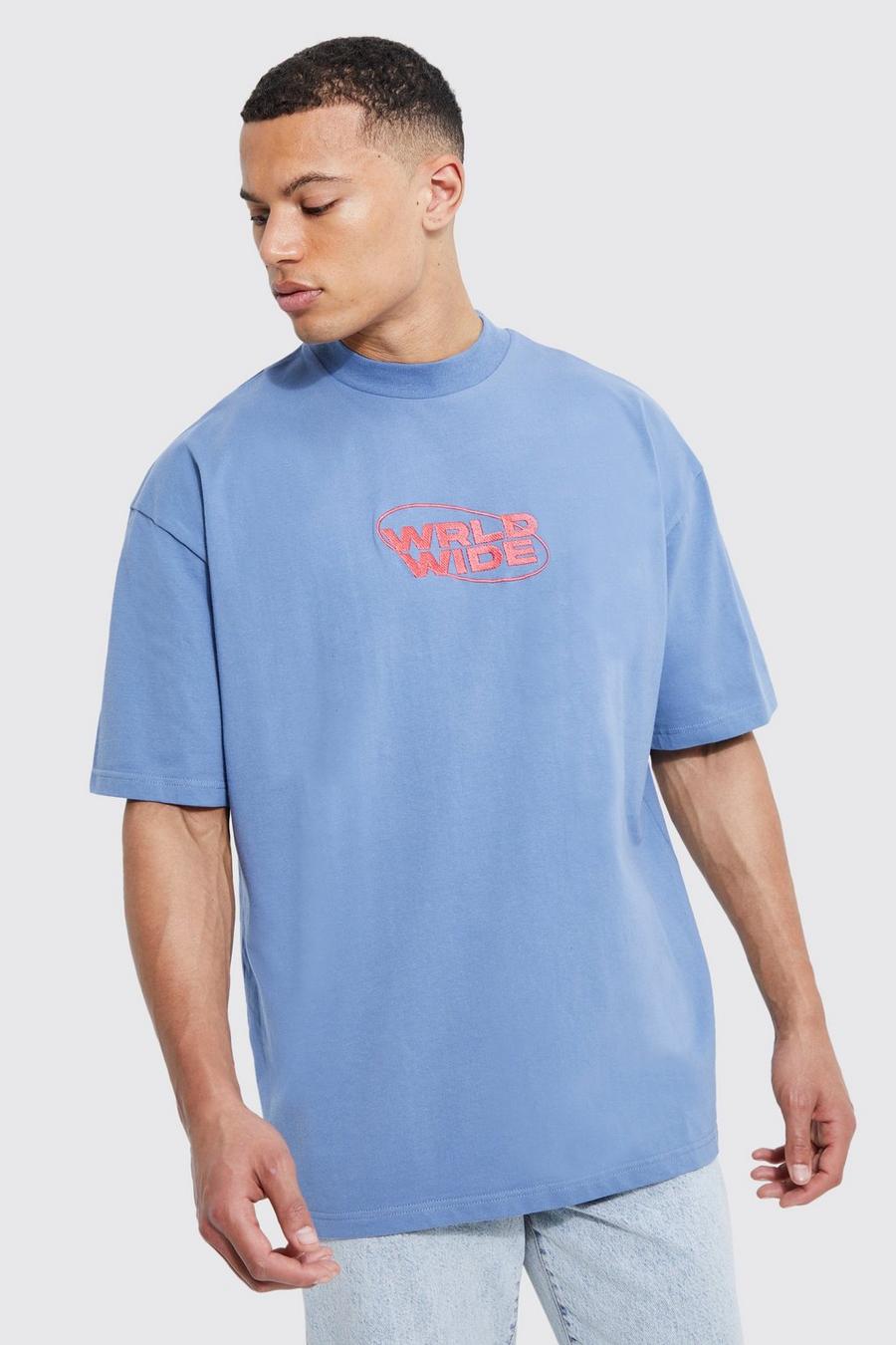 Tall - T-shirt oversize brodé épais, Blue
