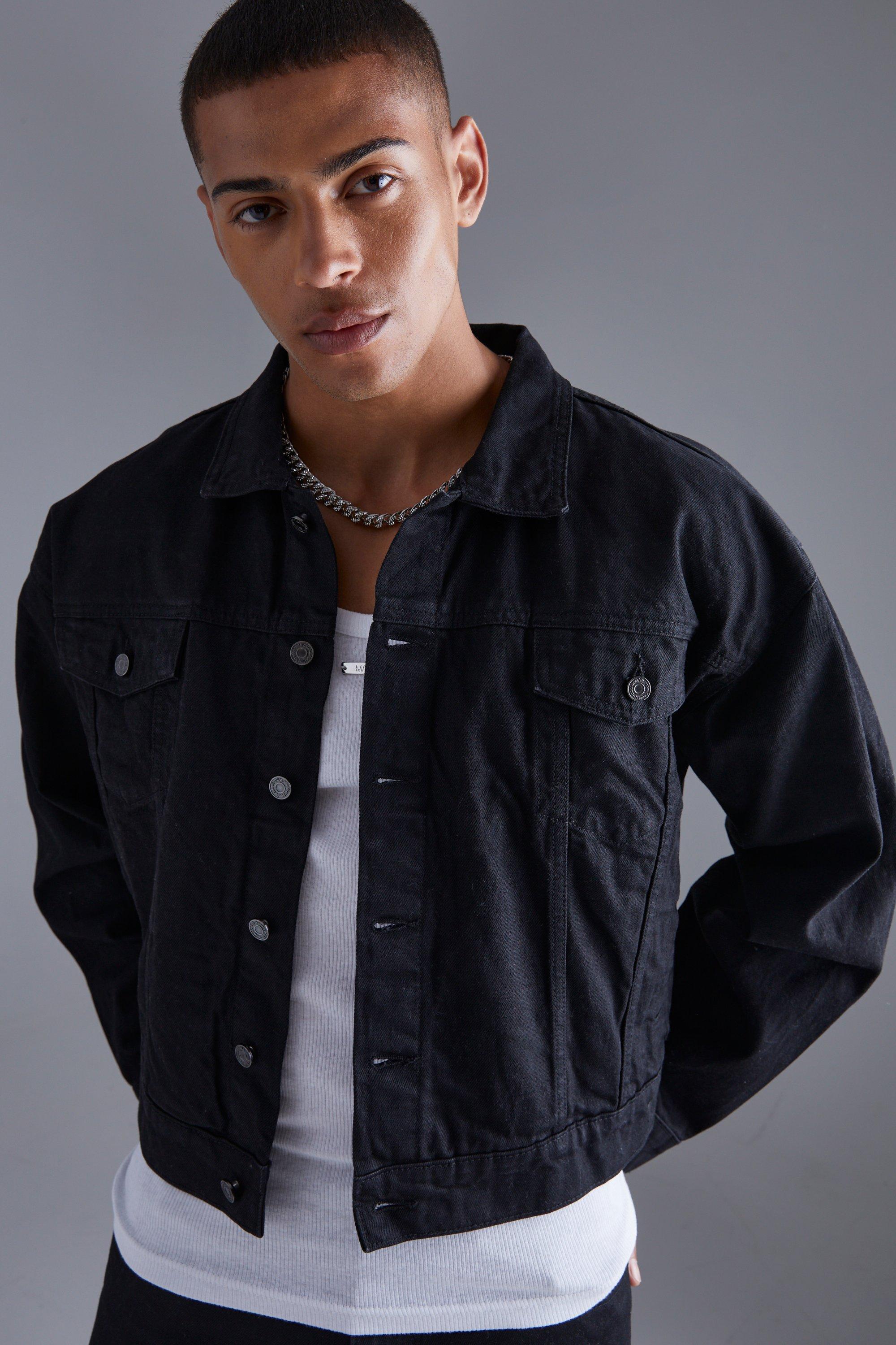 Mens black 2025 denim jacket uk