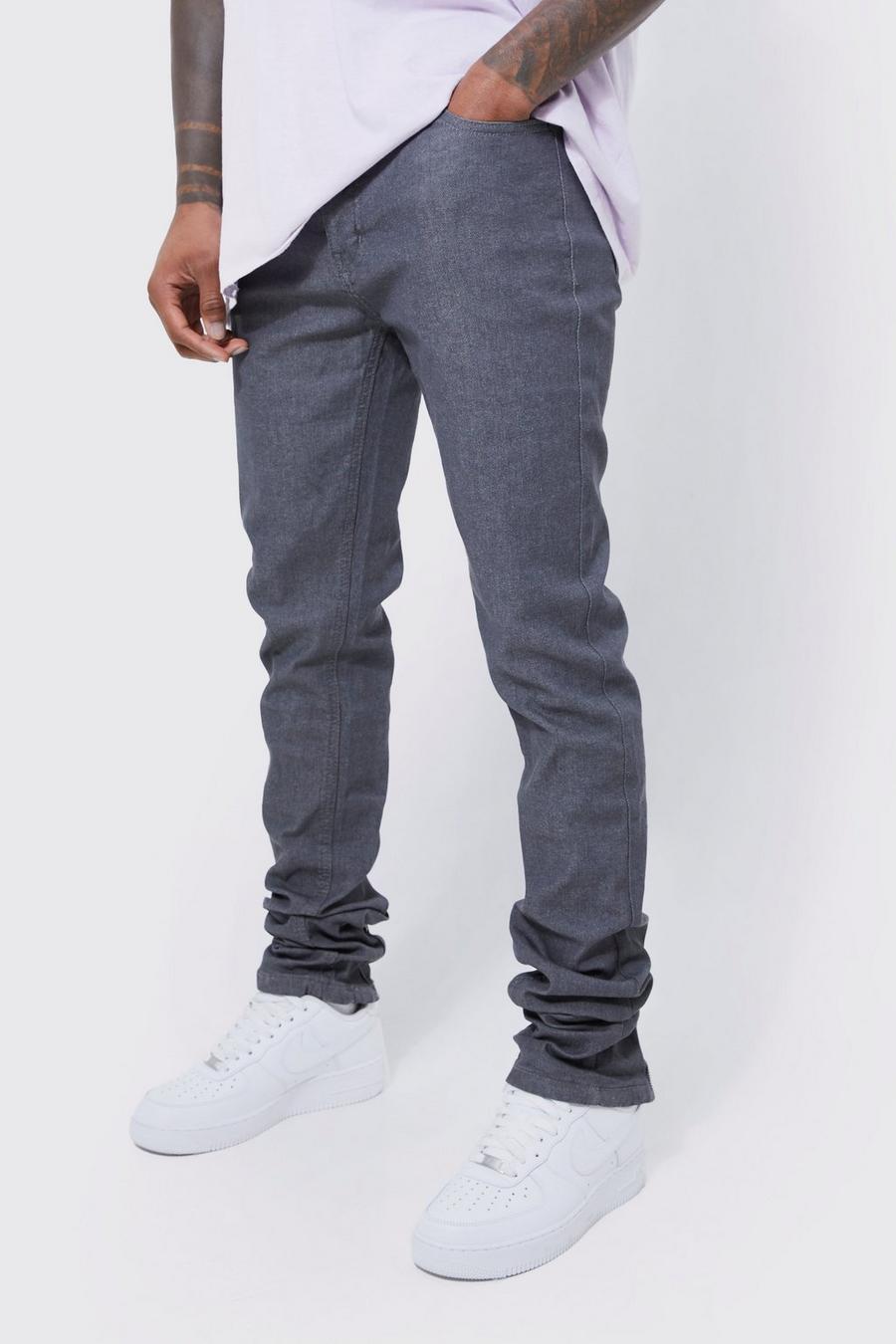 Grey Skinny Stacked Zip Gusset Coated Jean image number 1