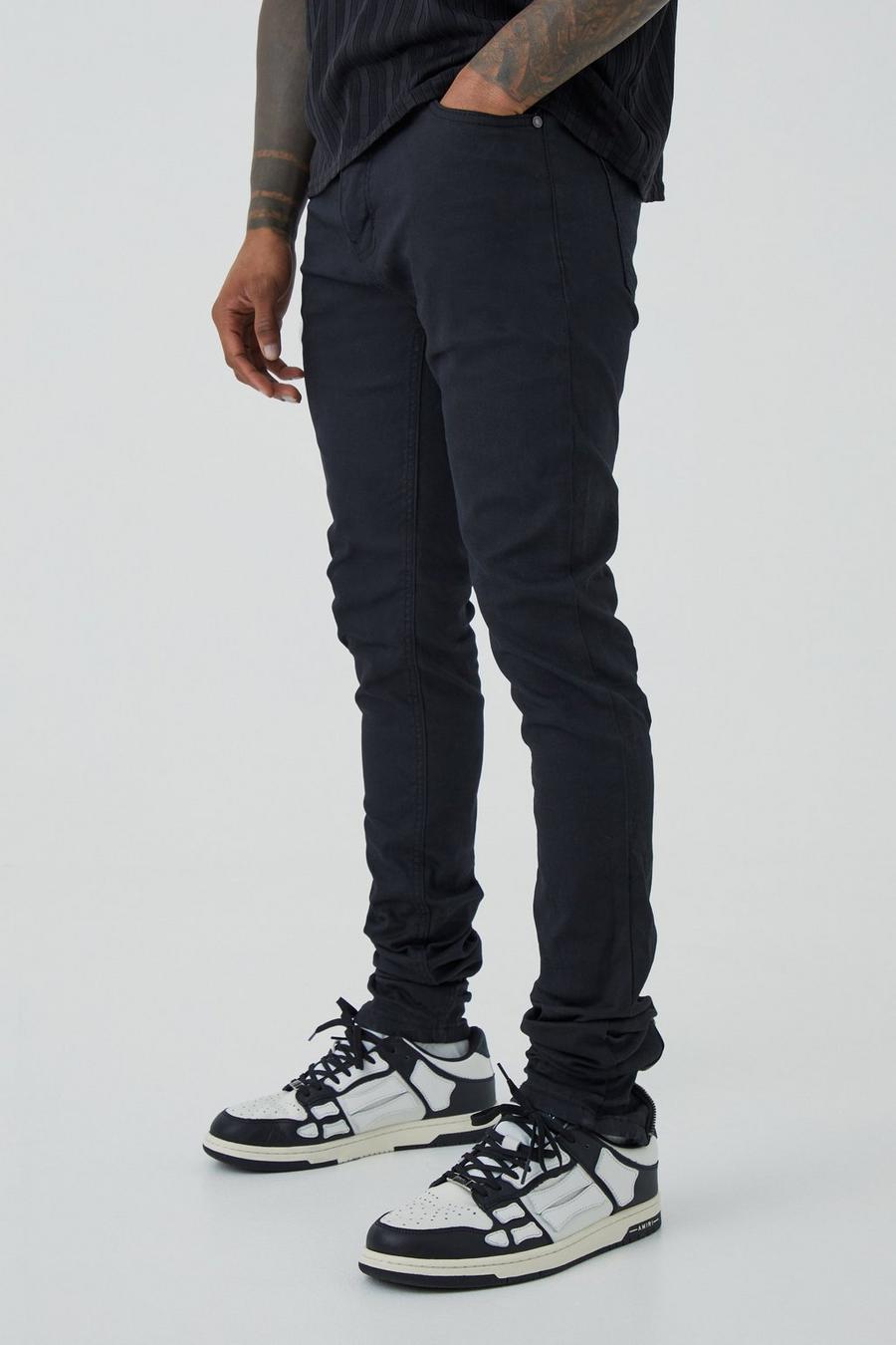 Black Skinny Stacked Zip Gusset Coated Jean
