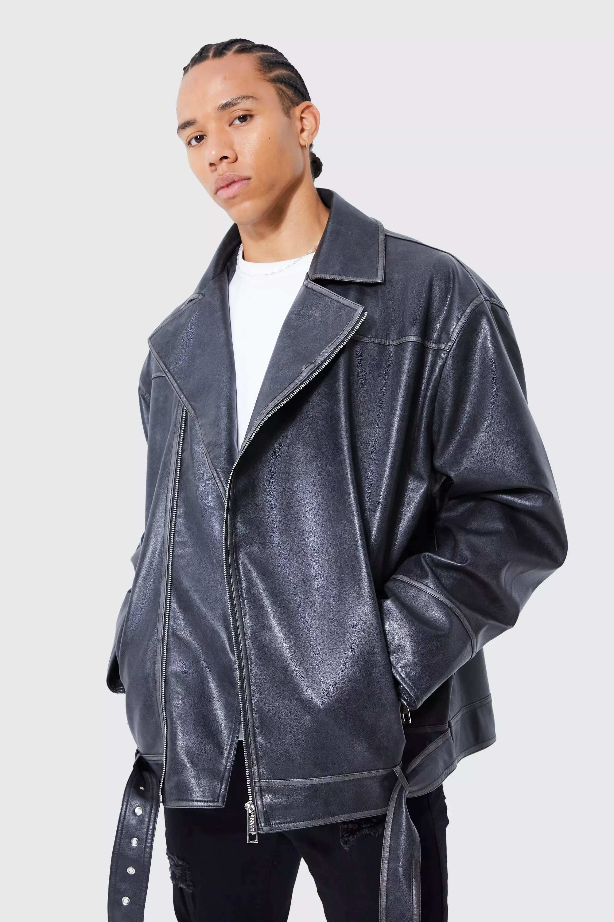 Pu biker sale jacket mens