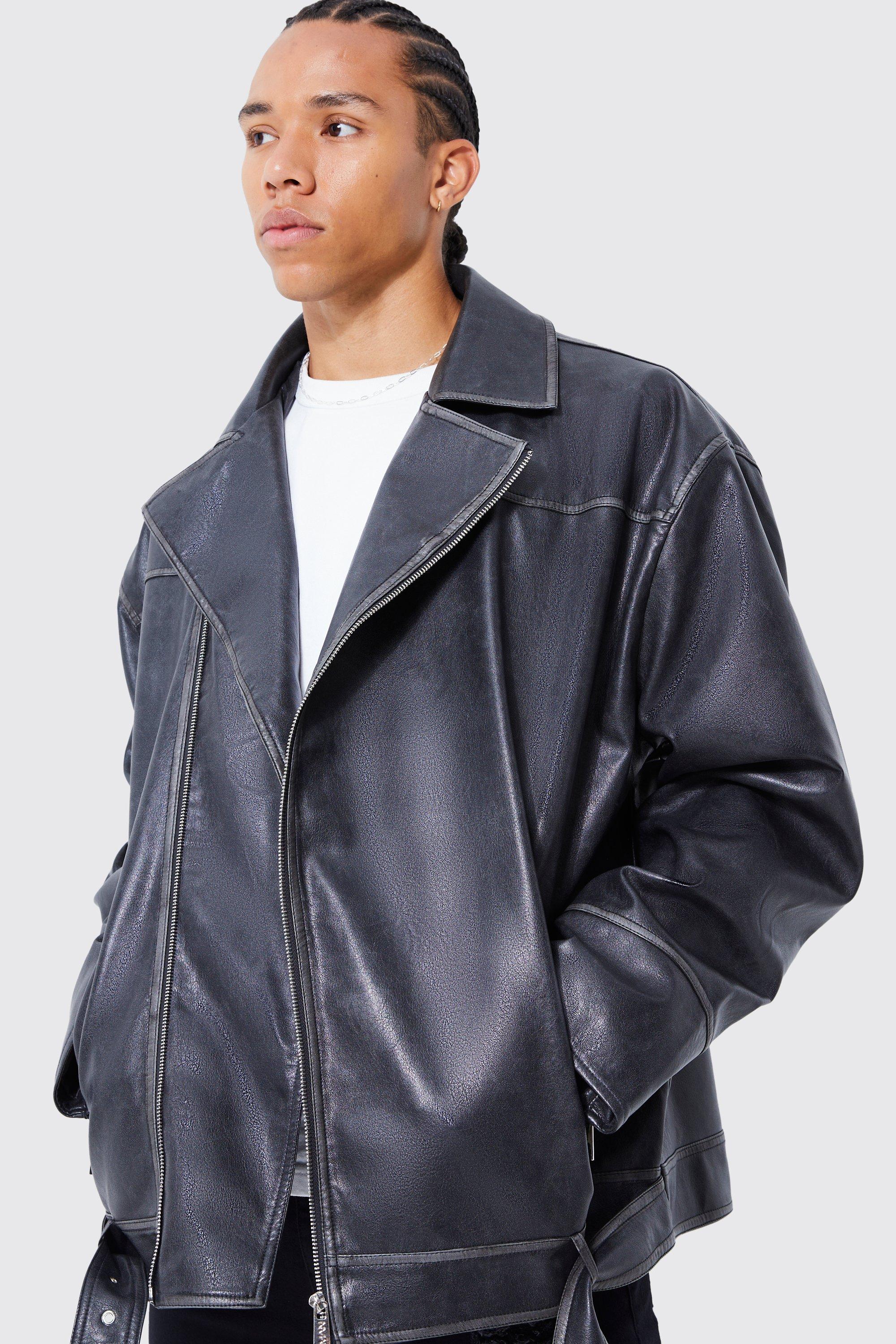 Tall Oversized Vintage Pu Biker Jacket