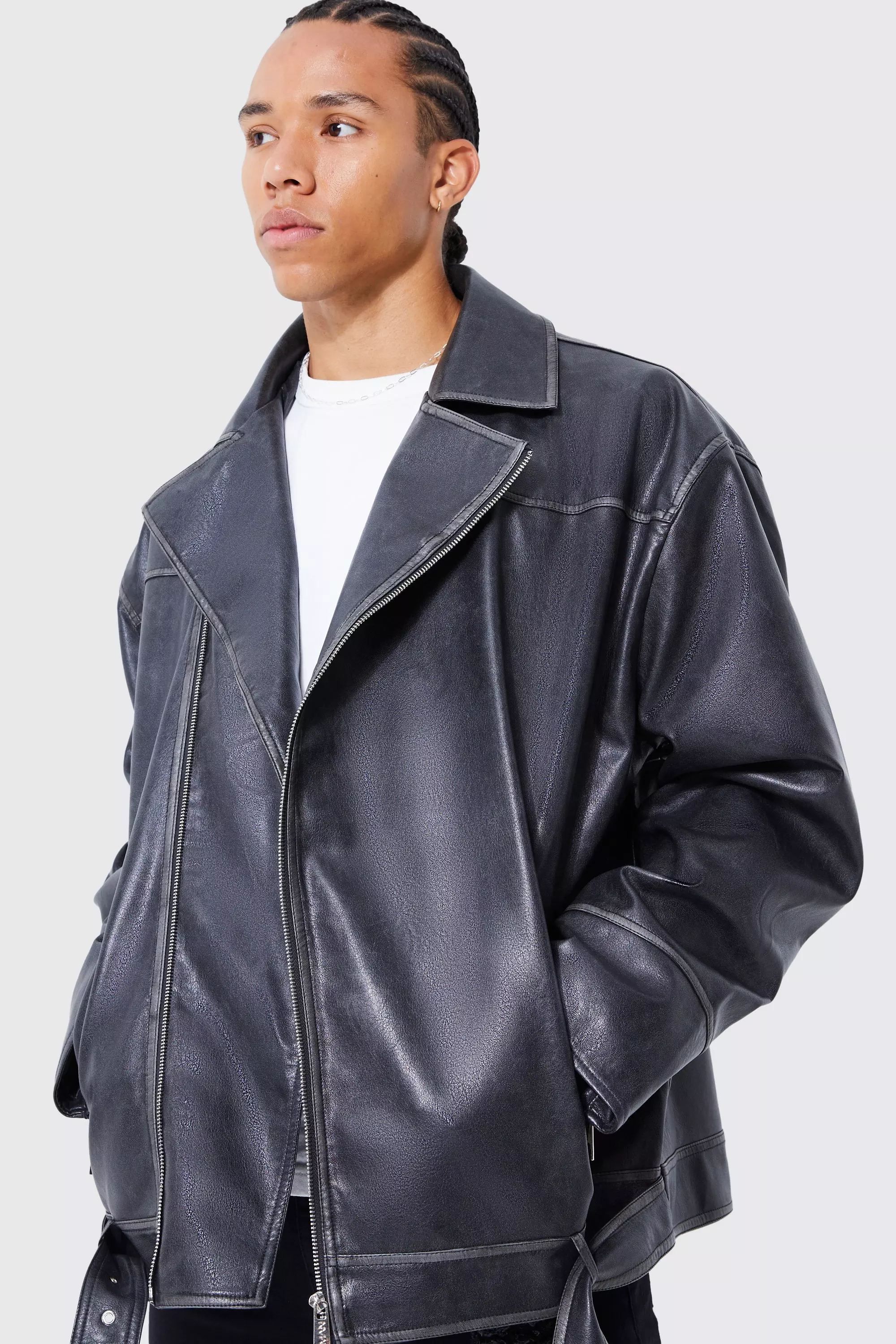 Oversized leather deals jacket men