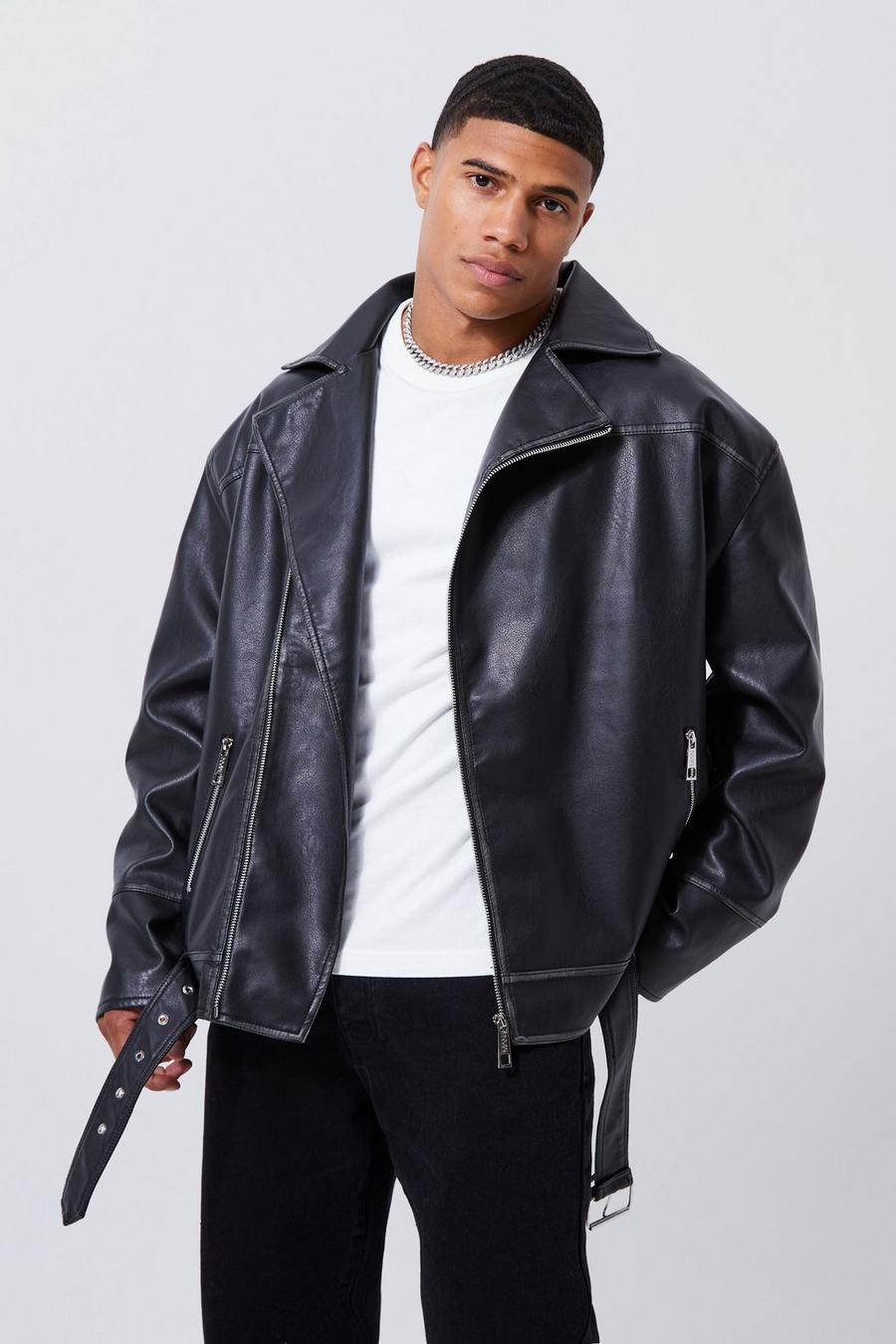 Black negro Oversized Vintage Pu Biker Jacket