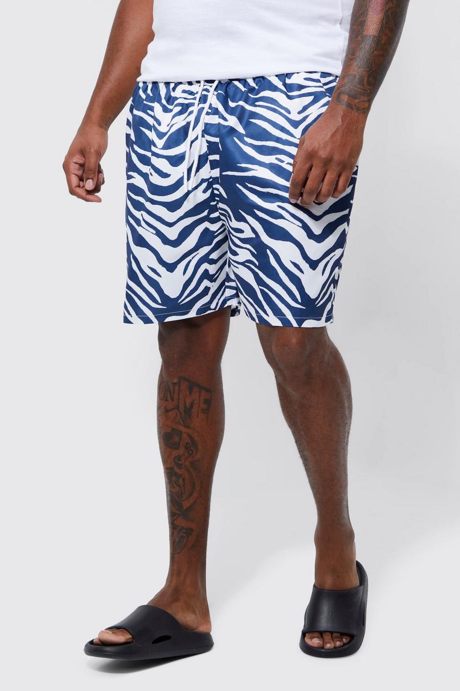 Dark blue Plus Mid Length Tiger Swim Shorts