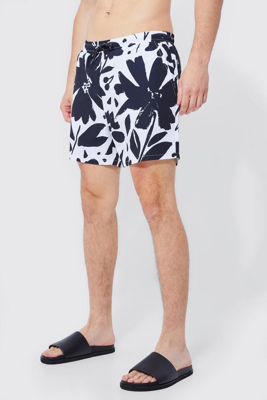 Black noir Tall Short Length Floral Swim Shorts