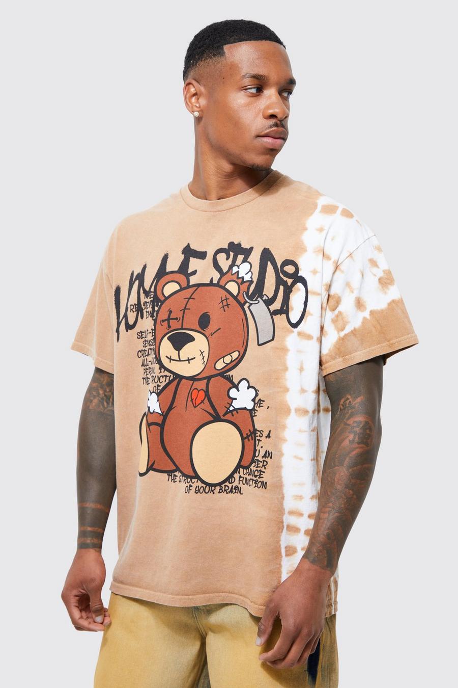 Sand beige Oversized Bleached Teddy Graphic T-shirt image number 1