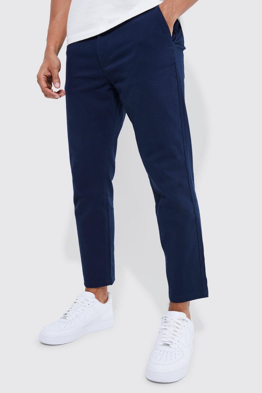 Navy Slim fit chinos med midjeband image number 1
