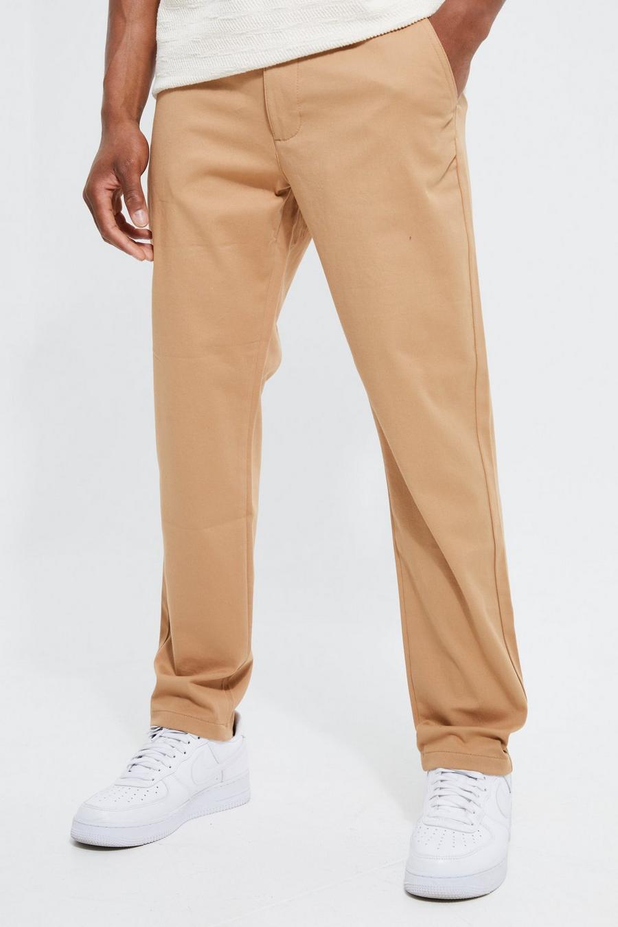 Pantalón chino ajustado con cintura fija, Tan marrone image number 1