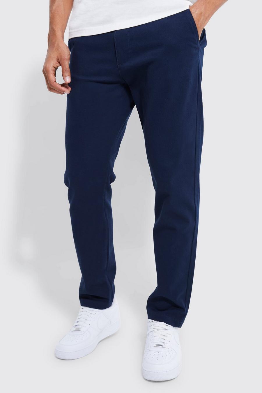 Pantalón chino ajustado con cintura fija, Navy image number 1