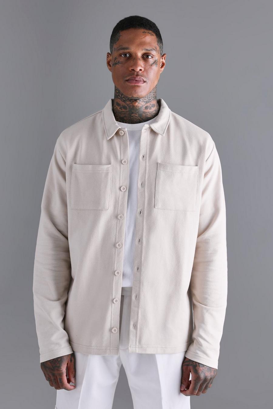 Stone beige Jersey Utility Button Through Overshirt image number 1