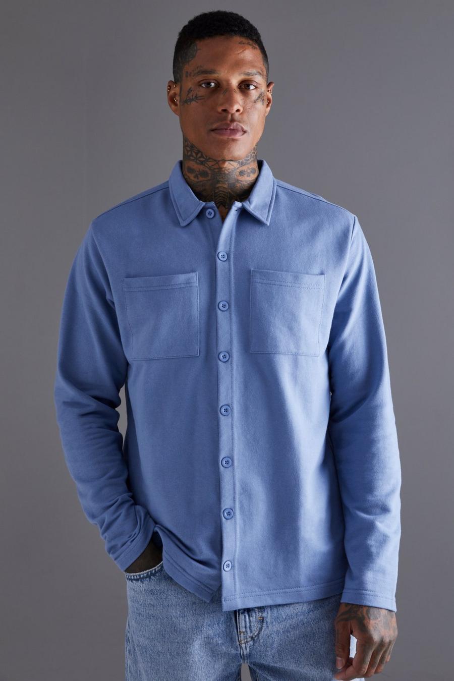 Slate blue Jersey Utility Button Through Overshirt image number 1