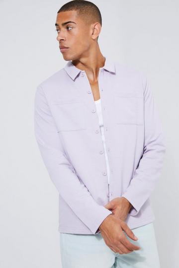 Jersey Utility Button Through Overshirt lilac
