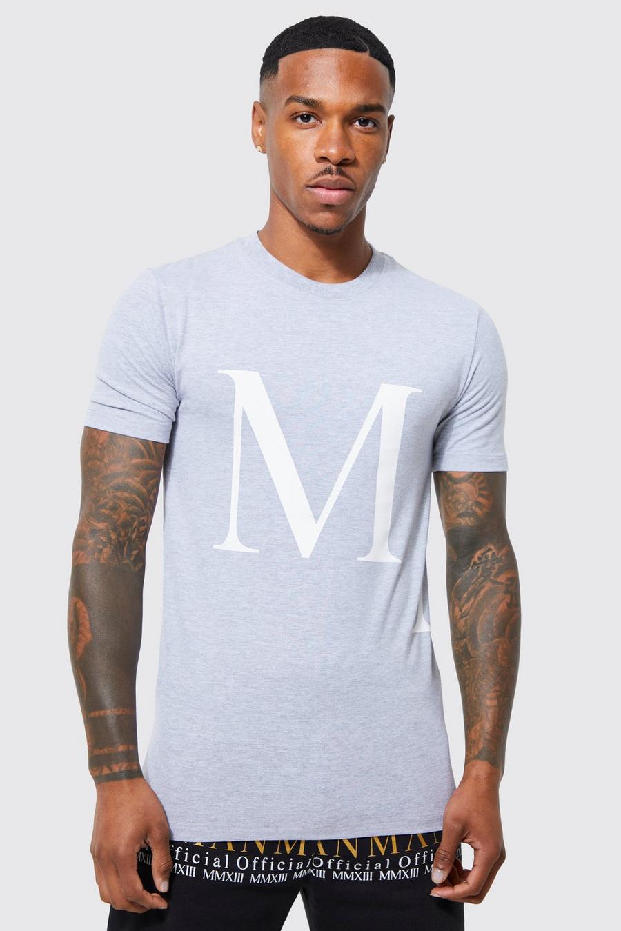 Man Gold Muscle-Fit T-Shirt mit Print, Grey marl gris