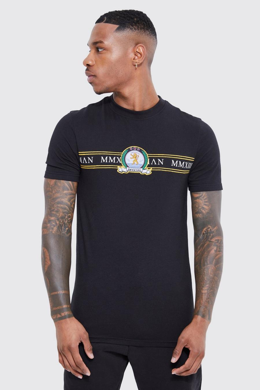 Black negro Man Gold Printed Muscle Fit T-shirt