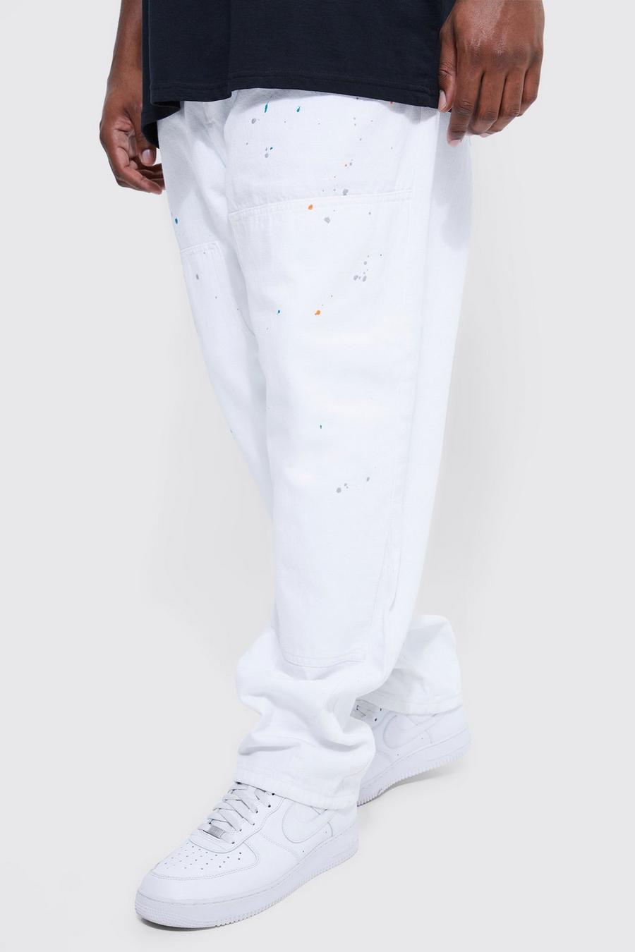 White vit Plus Straight Gusset Carpenter Paint Splatter Jeans