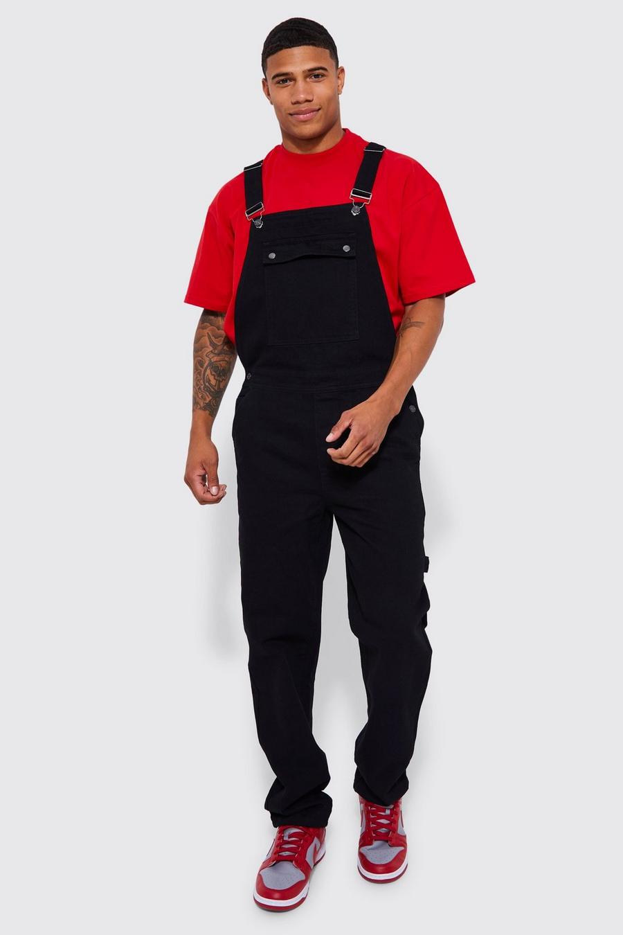 Black Relaxed Fit Buckle Detail Dungaree