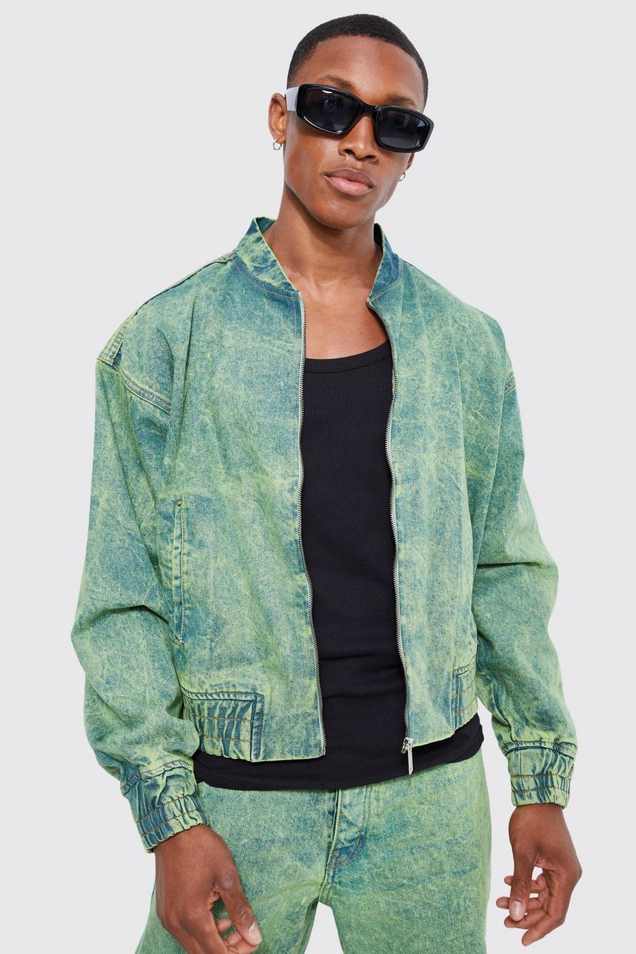 Lime grön Oversized Boxy Fit Acid Wash Denim Jacket