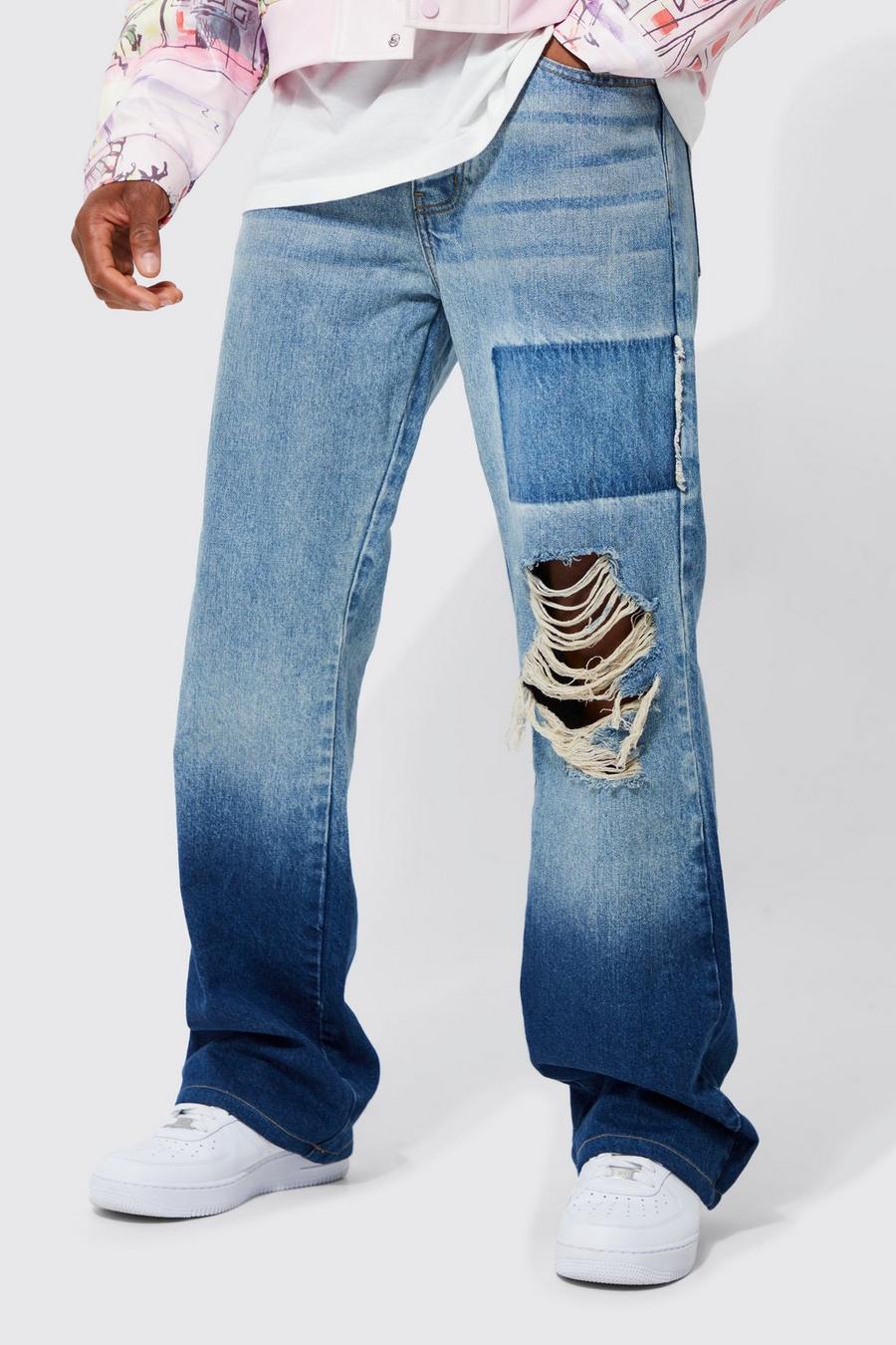 Ice blue Relaxed Rigid Ripped Knee Flare Jeans