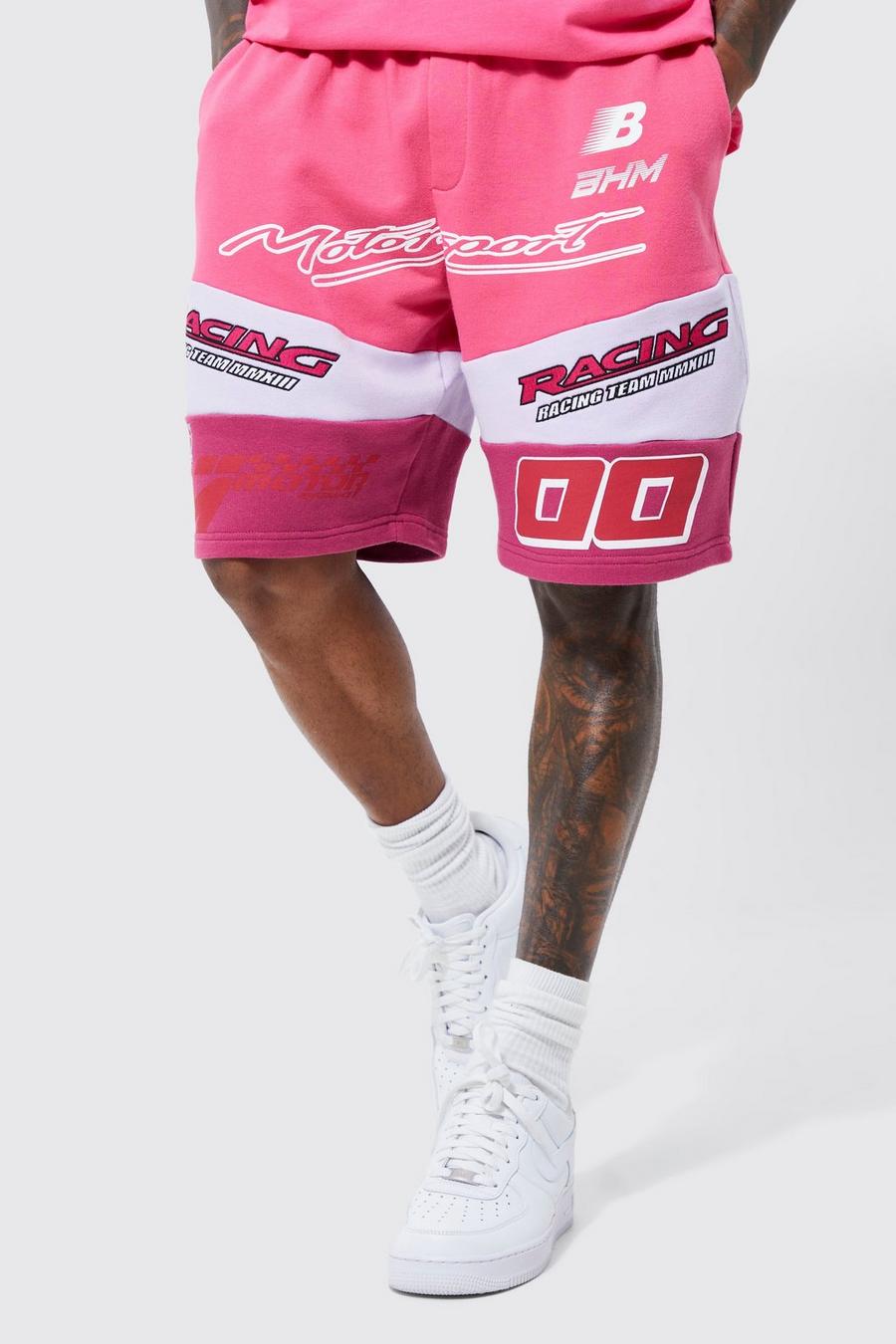 Pink Realxed Fit Colour Block Moto Short  image number 1