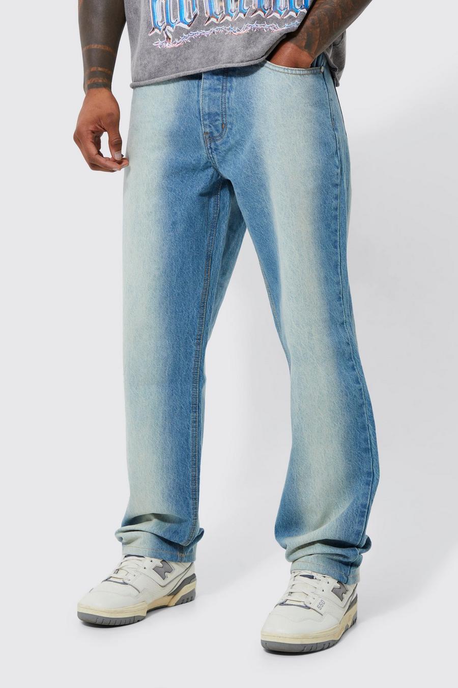 Light blue blau Relaxed Rigid Washed Panel Jeans image number 1