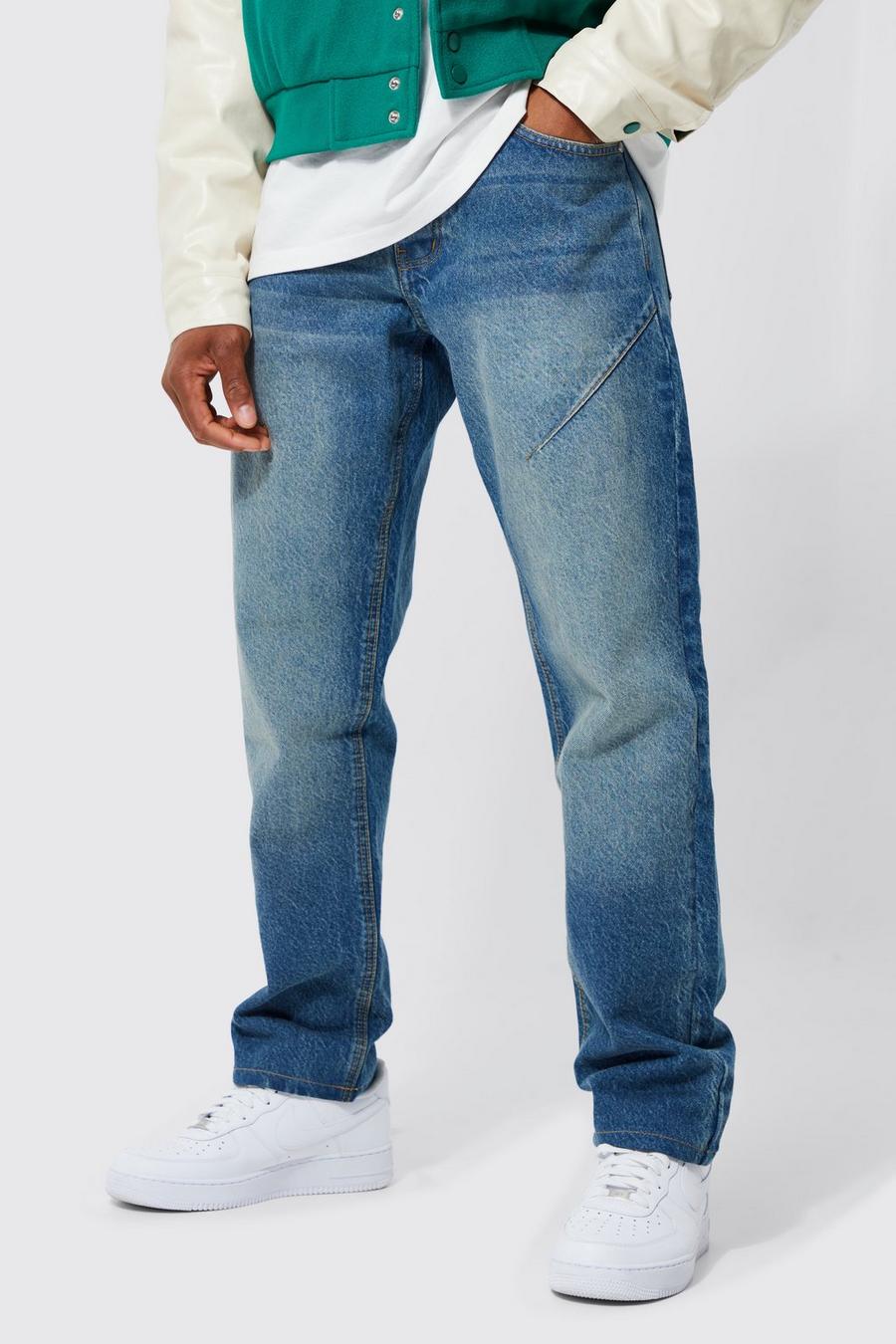 Mid blue bleu Straight Rigid Seam Detail Jeans