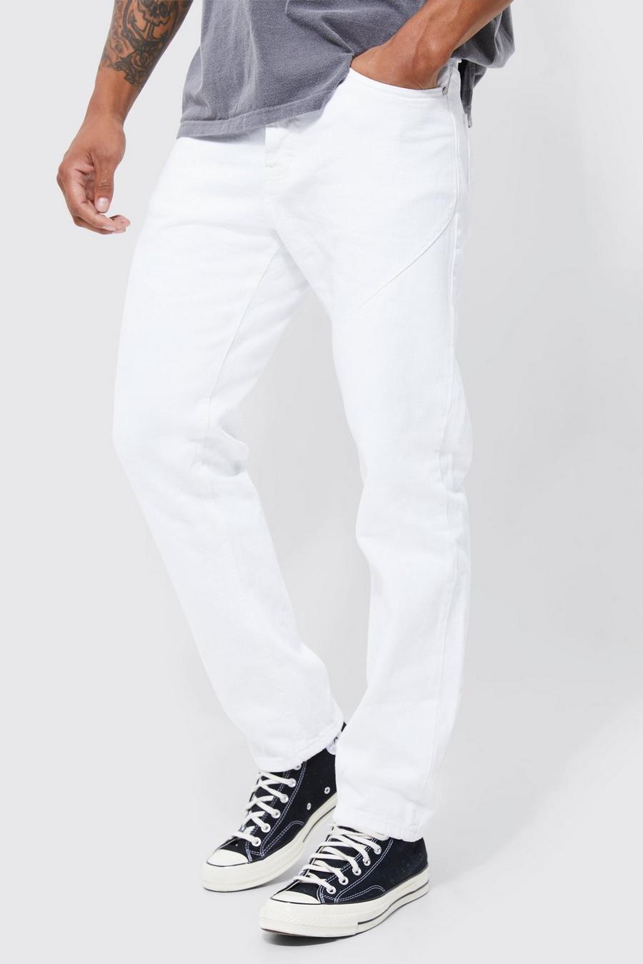 White Onbewerkte Jeans Met Naaddetail En Rechte Pijpen image number 1