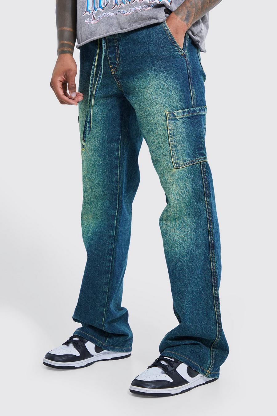 Green Relaxed Baggy Flare Elasticated Jeans