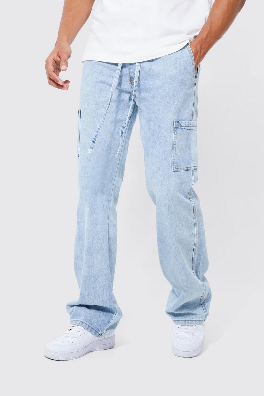 Light blue Relaxed Baggy Flare Elasticated Jeans image number 1