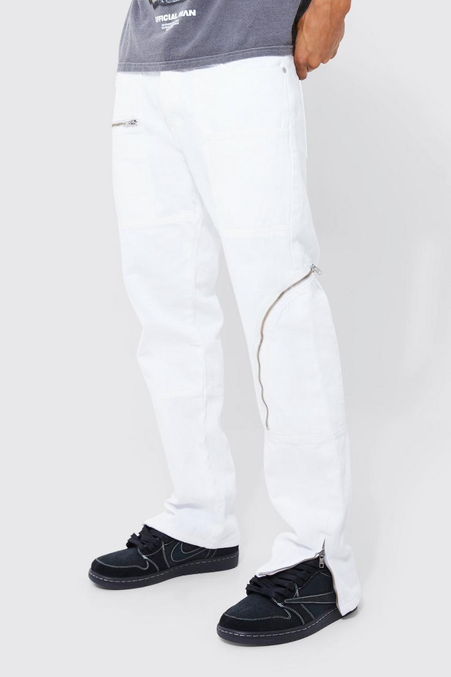 Ecru white Straight Rigid Zip Detail Jeans