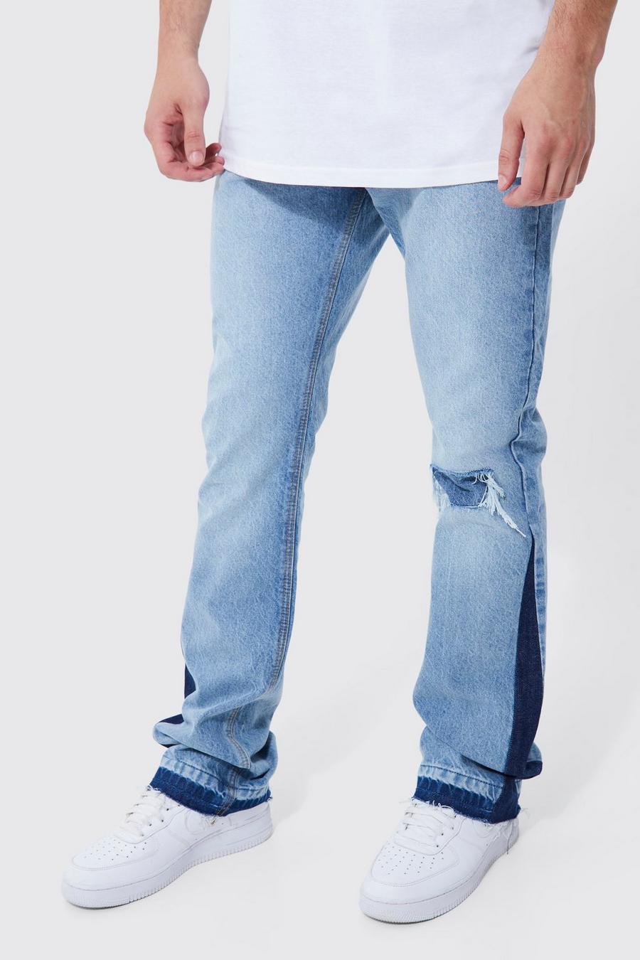 Light blue Tall Slim Flare Gusset Detail Ripped Jeans image number 1