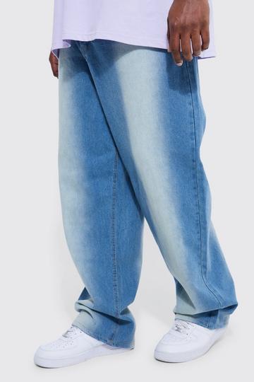 Plus Relaxed Rigid Washed Panel Jeans light blue