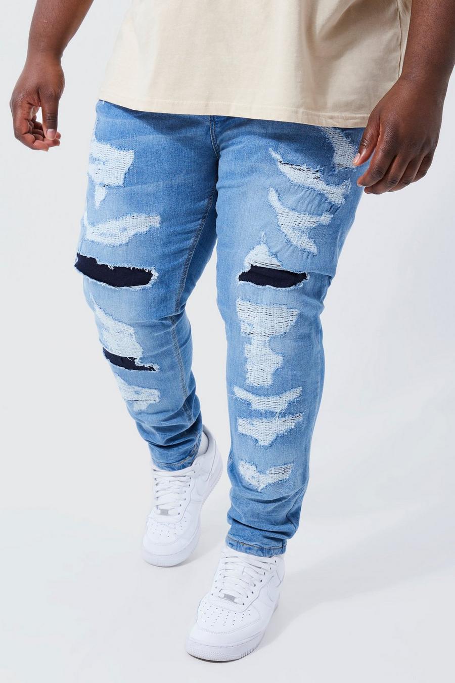 Mid blue Plus Skinny Stretch All Over Ripped Jeans image number 1