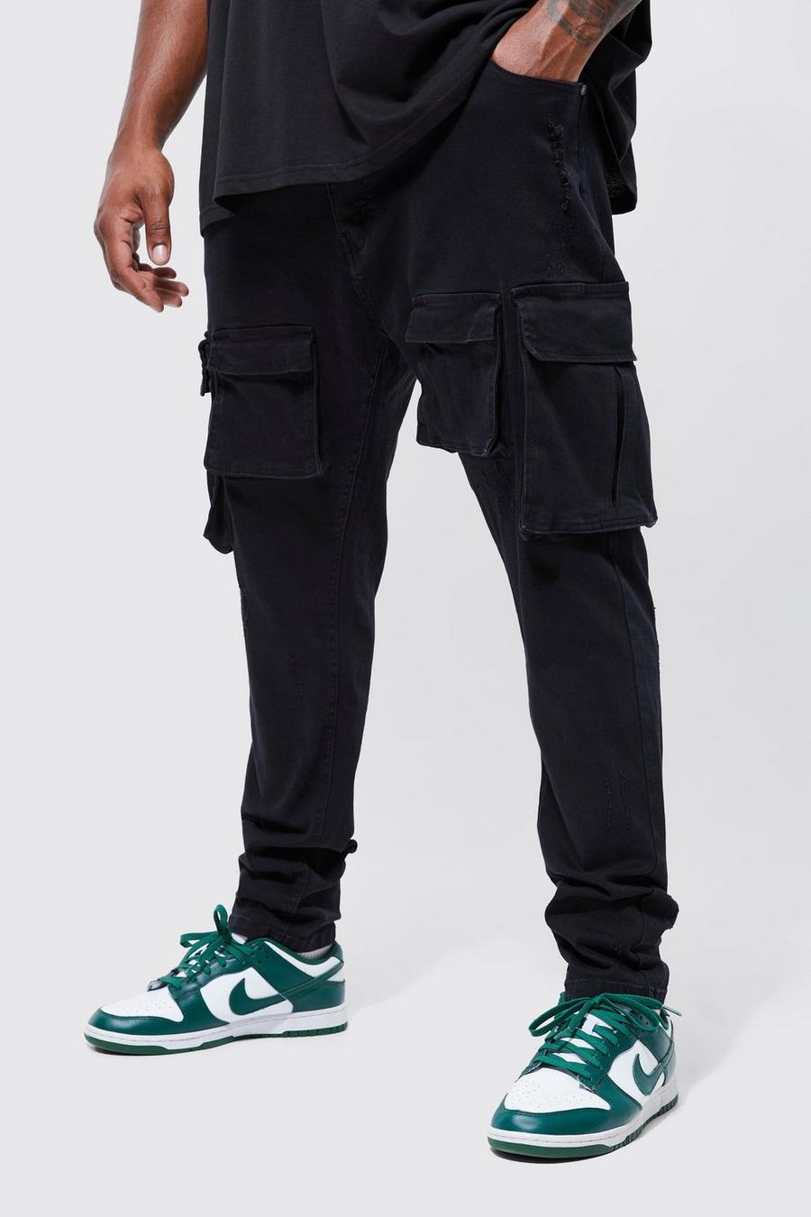Black Plus Skinny Stretch Multi Cargo Jeans