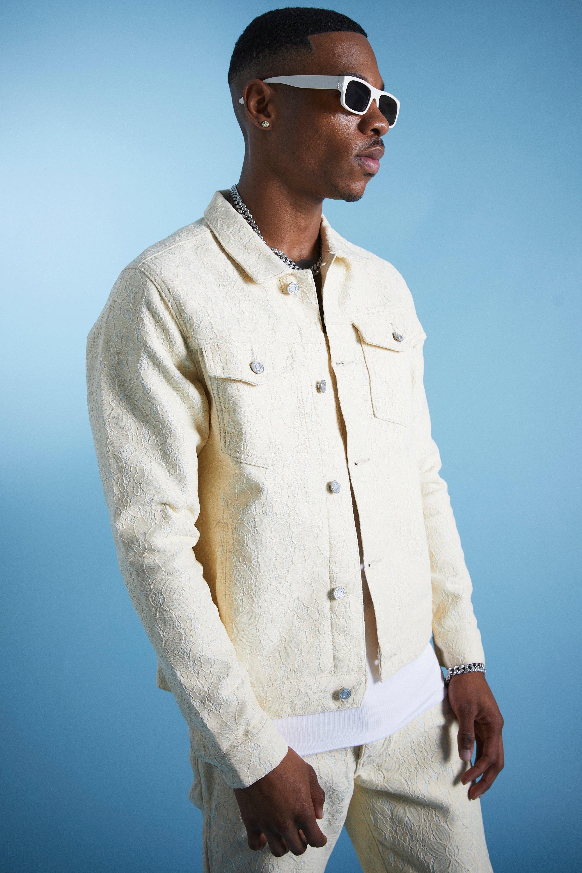 Ecru Boxy Fit Lace Denim Jacket